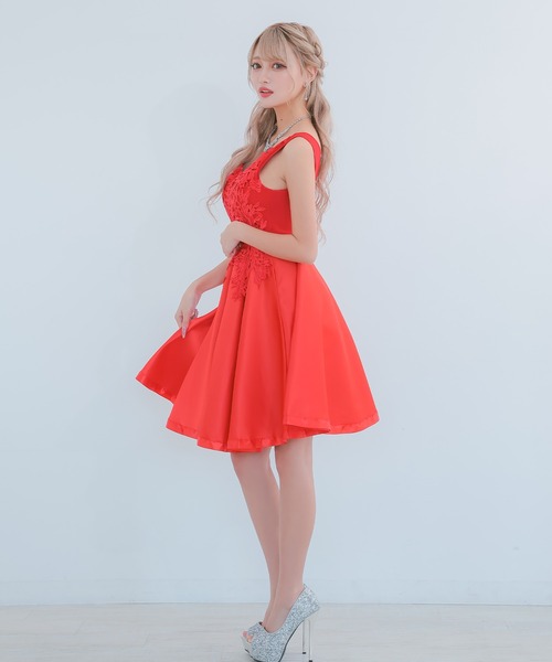 myMinette ワンピース キャバドレスクラシカルハイウエスト切替フレアノースリーブプチプラフレアミニドレス (Mサイズ) - 画像 (8)