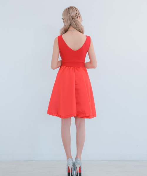 myMinette ワンピース キャバドレスクラシカルハイウエスト切替フレアノースリーブプチプラフレアミニドレス (Mサイズ) - 画像 (9)