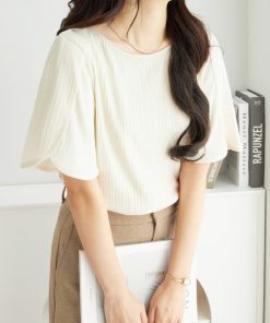 alotta tシャツ サラサラ×ひんやりの夏に嬉しい素材感 ランダムテレコチューリップ袖Tブラウス「6サイズ展開」 レディース