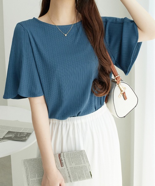 alotta tシャツ サラサラ×ひんやりの夏に嬉しい素材感 ランダムテレコチューリップ袖Tブラウス「6サイズ展開」 レディース - 画像 (5)