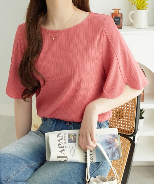 alotta tシャツ サラサラ×ひんやりの夏に嬉しい素材感 ランダムテレコチューリップ袖Tブラウス「6サイズ展開」 レディース - 画像 (6)