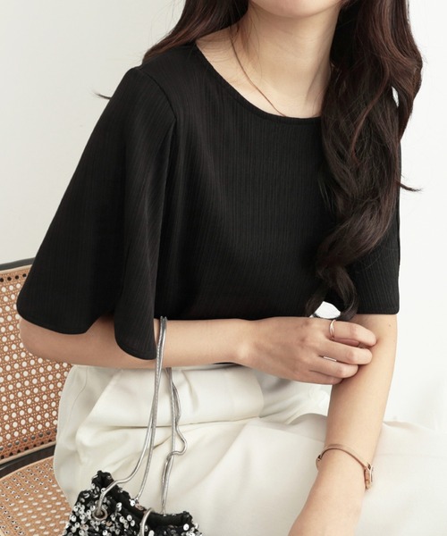 alotta tシャツ サラサラ×ひんやりの夏に嬉しい素材感 ランダムテレコチューリップ袖Tブラウス「6サイズ展開」 レディース - 画像 (3)