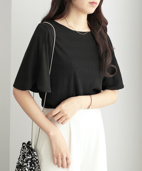 alotta tシャツ サラサラ×ひんやりの夏に嬉しい素材感 ランダムテレコチューリップ袖Tブラウス「6サイズ展開」 レディース - 画像 (7)