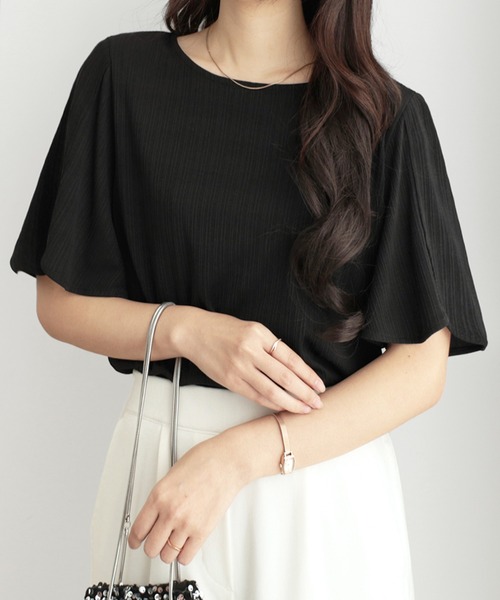 alotta tシャツ サラサラ×ひんやりの夏に嬉しい素材感 ランダムテレコチューリップ袖Tブラウス「6サイズ展開」 レディース - 画像 (8)