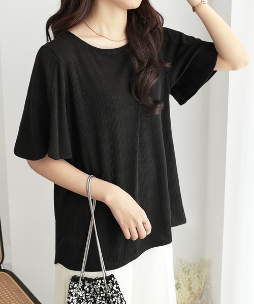 alotta tシャツ サラサラ×ひんやりの夏に嬉しい素材感 ランダムテレコチューリップ袖Tブラウス「6サイズ展開」 レディース - 画像 (9)