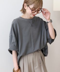 AMERICAN HOLIC tシャツ ピグメント加工ミニ裏毛5分袖プルオーバー レディース