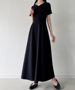 JUNOAH ワンピース バックレースアップフレアカットワンピース「高身長サイズMT/低身長サイズS有り」