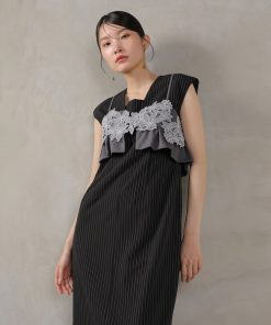 Kana ドレス ピンストライプワンピース 花柄 ビスチェ 2点セット パーティー 結婚式 お呼ばれ オケージョン