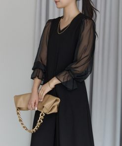 PREFERIR ドレス 結婚式 二次会 パーティー 女子会 シアースリーブ Vネック Aラインドレス/S，M，L，XL