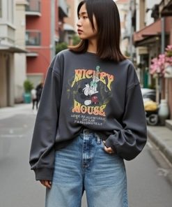 Disney tシャツ 2025AW Disney/ディズニー ミッキー オーバーサイズ ピグメントライク 古着風 フロント バックプリント ロンT 長袖 ロング