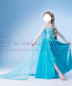 アナと雪の女王 エルサ 子供 コスチューム 豪華８点 セット ドレス 手袋 ティアラ ステッキ ネックレス イヤリング 指輪 ブレスレット 100 110 120 130 140