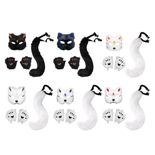 動物マスクと尻尾セット ナイトクラブフェスティバル仮面舞踏会用動物ロングテール ブラックゴールドチップ - 画像 (2)