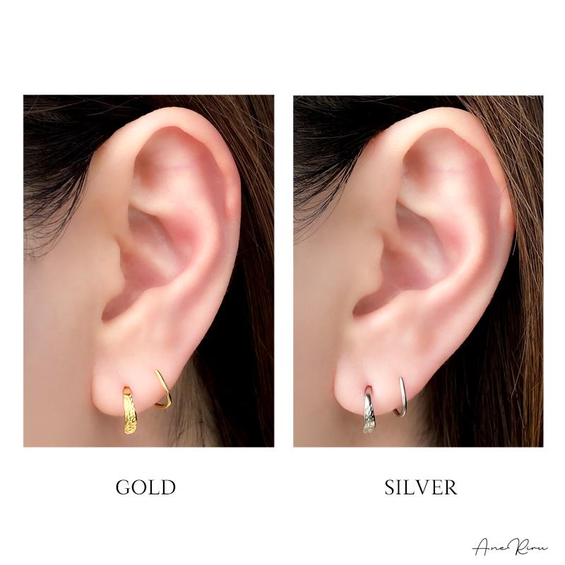 ピアス レディース フープ 金属アレルギー対応 ねじり ねじれ 小ぶり 小さめ 小さい キャッチレス つけっぱなし ニッケルフリー シルバー925 20代 - 画像 (6)