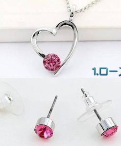ジュエリーセット スワロフスキー ラウンドハート カラー4色 ネックレス＆スタッドピアス シンプル プレゼント ギフト