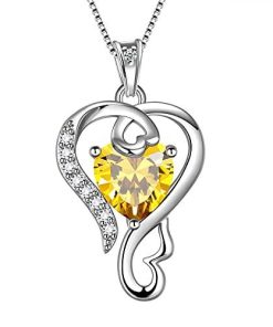 【並行輸入品】Aurora Tears 925スターリングシルバー 誕生石ネックレス ラブハートペンダント クリスタルチェーン 誕生日ジュエリー