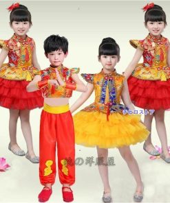 子供 中華風 ステージ衣装 ダンス衣装 キッズ 中華服 女の子 チャイナドレス チュチュスカート ふわんり かわいい 中華ドレス 男の子 中華服上下セット 太鼓 太
