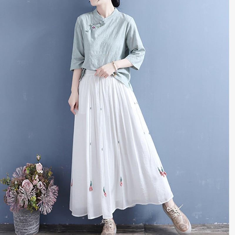 6color プリンジ 中華服 レトロ カジュアル ホワイト グリーン ブルー ブラック ピンク パープル - 画像 (6)