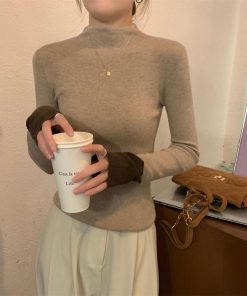 2color トップス レディース スリム 配色 合わせやすい 着痩せ