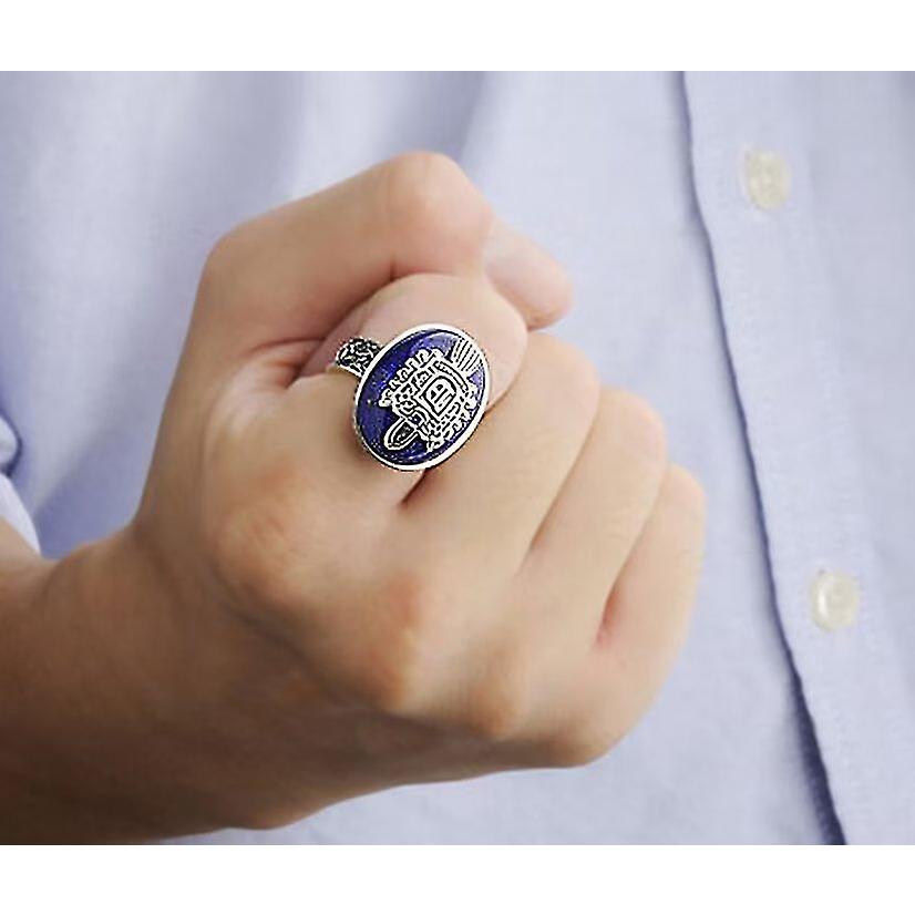 アンティークシルバーメッキ刻印ヴァンパイアダイアリーズ商品バンドリングブルーストーンパターンお土産デイライトメンズリング、サイズ9# - 画像 (2)