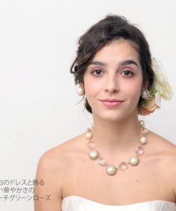 Hiila ヘッドドレス ウェディング 花 ホワイト ピーチグリーン ローズ 薔薇  バラ 桃色 ラナンキュラス アジサイ hiila イーラ