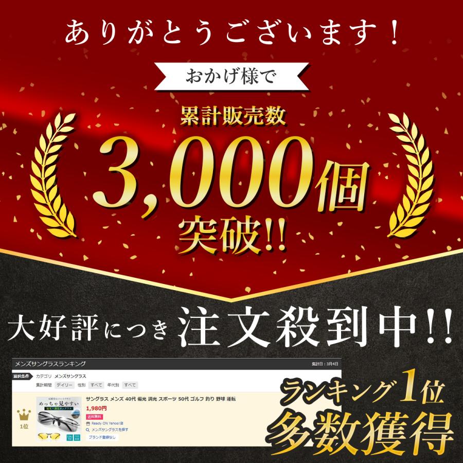 サングラス メンズ 偏光 調光 スポーツ ゴルフ 釣り 野球 運転 40代 50代 - 画像 (2)
