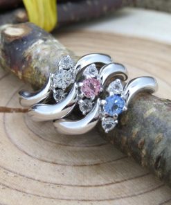 リング 3石 スワロフスキー クリスタル 3石展開 シルバー クリア ピンク ブルー 9号 11号 13号 15号 17号 送料無料