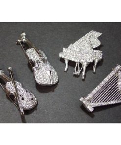 ブローチ 楽器 ピアノ バイオリン チェロ ハープ シルバー オーケストラ スワロフスキー