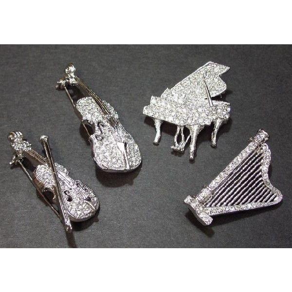ブローチ 楽器 ピアノ バイオリン チェロ ハープ シルバー オーケストラ スワロフスキー
