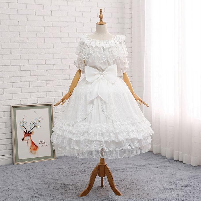 パニエ ボリュームアップパニエ ペチコート チュチュスカートパニエ ホワイト ロリータ風 ドレス用 フリーサイズ リボン付き ふんわり Aライン - 画像 (3)