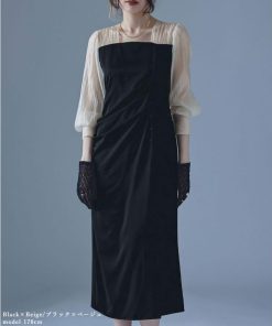 etoll. ドレープデザインIラインドレス ワンピース ワンピ ドレス 長袖 オケージョン オケワンピ タイト ロング