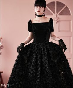 etoll. ベロアロゼットフレアドレス ワンピース ワンピ ドレス 半袖 ロング マキシ丈 花柄 薔薇 3Dレース オケワンピ