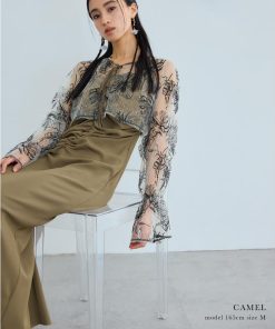 niana Many wayゴールドフラワードレス パーティードレス 結婚式 花柄 ボレロ キャミワンピース 2点セット ロング丈