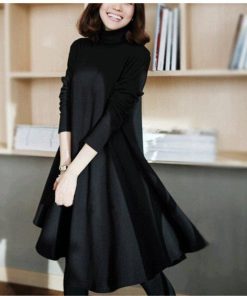 ワンピース レディース 40代 秋 大きいサイズ 膝丈ワンピース 長袖 ハイネック フレア 黒 aライン 韓国風 結婚式ドレス 通勤 着痩せ 新作