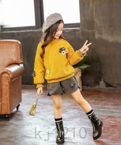 2点子供服セットアップキッズ女の子おしゃれ長袖秋冬厚手上下セット韓国子供服ジュニアトップスショートパンツ暖かいカジュアル可愛い
