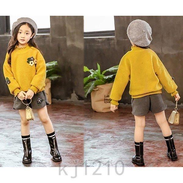 2点子供服セットアップキッズ女の子おしゃれ長袖秋冬厚手上下セット韓国子供服ジュニアトップスショートパンツ暖かいカジュアル可愛い - 画像 (5)