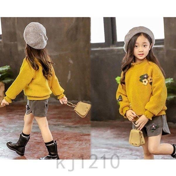 2点子供服セットアップキッズ女の子おしゃれ長袖秋冬厚手上下セット韓国子供服ジュニアトップスショートパンツ暖かいカジュアル可愛い - 画像 (6)