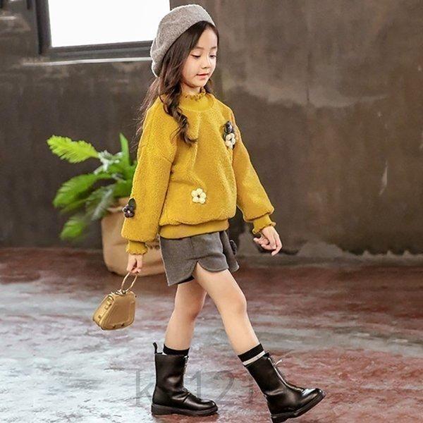 2点子供服セットアップキッズ女の子おしゃれ長袖秋冬厚手上下セット韓国子供服ジュニアトップスショートパンツ暖かいカジュアル可愛い - 画像 (7)