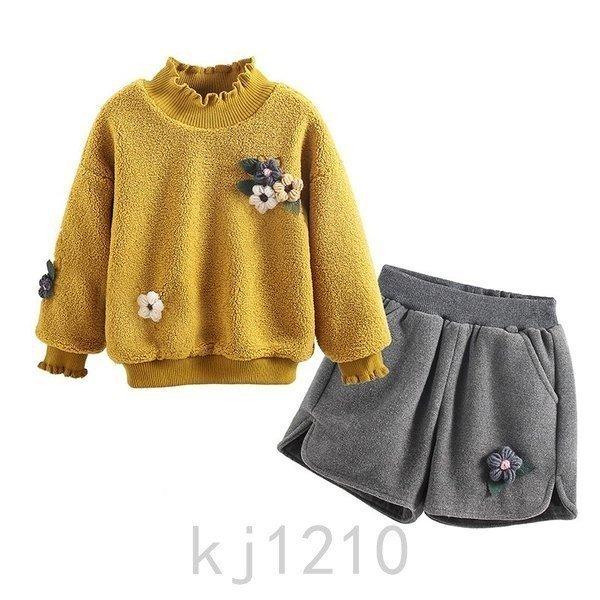 2点子供服セットアップキッズ女の子おしゃれ長袖秋冬厚手上下セット韓国子供服ジュニアトップスショートパンツ暖かいカジュアル可愛い - 画像 (8)