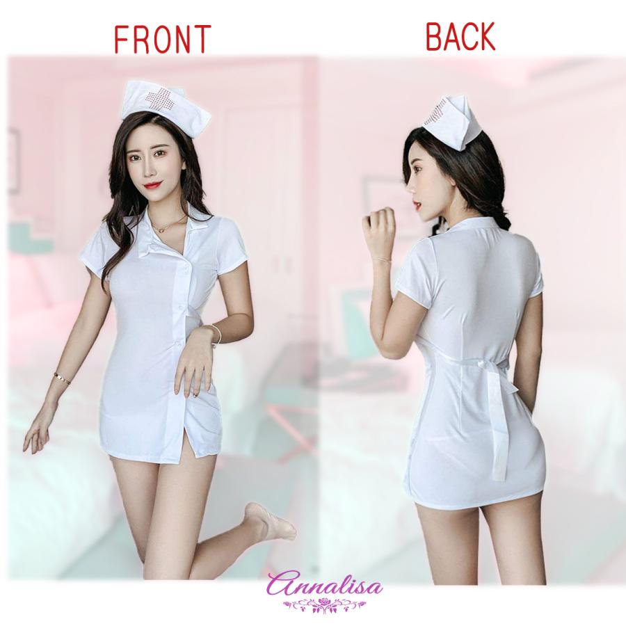 ナース服 コスプレ ストレッチ コスチューム ナース 看護婦 制服 白 ピンク フルセット ハロウィン ジャージ セクシー - 画像 (6)
