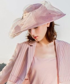 ストローハット　送料無料　リボンラインストーン付き女優ストローハット♪ラベンダー　パープル　紫　麦わら帽子　ハット　レディース　女優帽　ヘッドドレス　