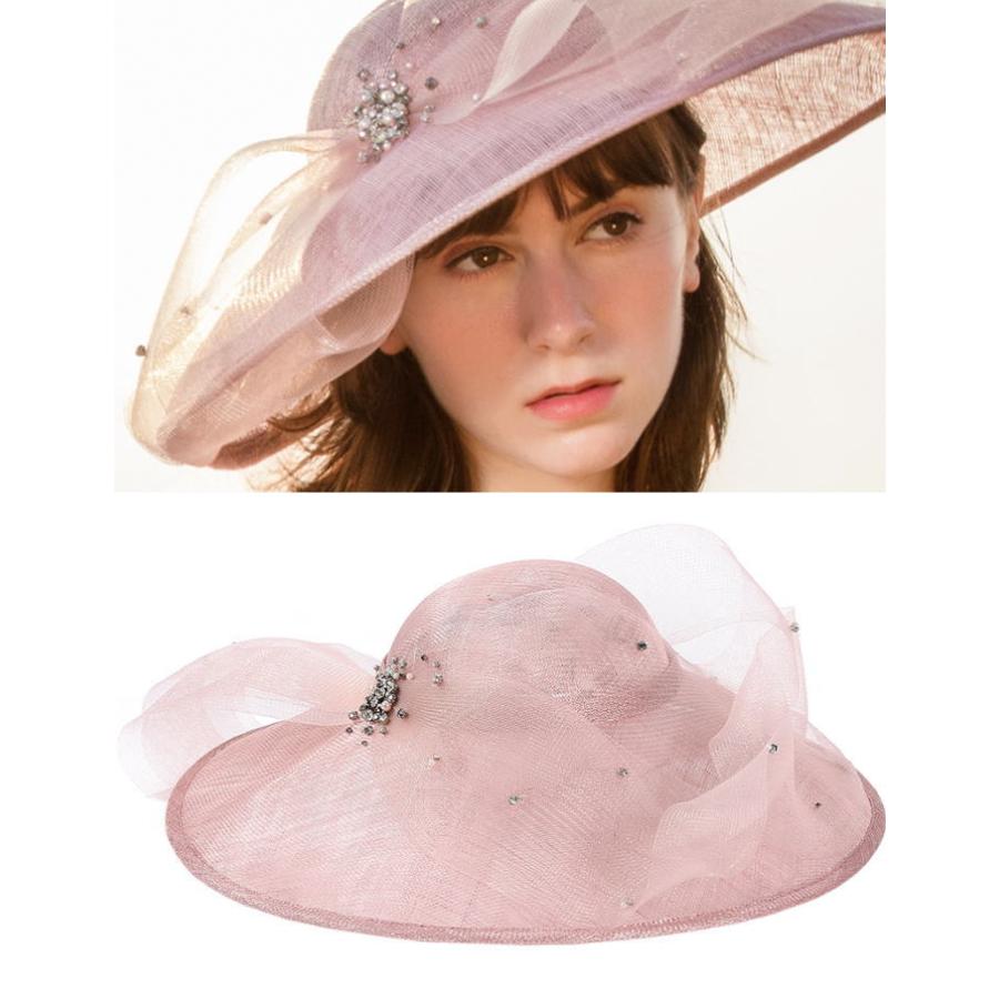 ストローハット 送料無料 リボンラインストーン付き女優ストローハット♪ラベンダー パープル 紫 麦わら帽子 ハット レディース 女優帽 ヘッドドレス - 画像 (3)