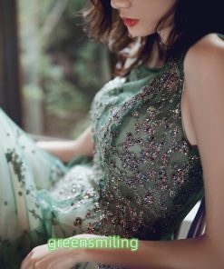 カラードレス ロングドレス グリーン ノースリーブ 演奏会 発表会 カクテルドレス イブニングドレス 大人 パーティードレス 編み上げ ラメ ステージ キラキラ