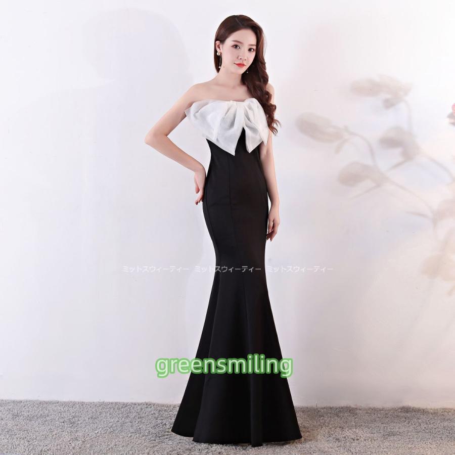 カラードレス 演奏会 発表会 ロングドレス マーメイドライン ビスチェ ホワイト ブラック パーティードレス イブニングドレス 二次会 花嫁 結婚式 キャバドレス - 画像 (2)