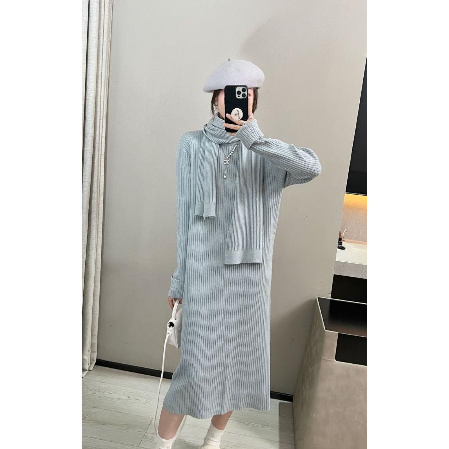 レディース ニットワンピース 大人 ロング丈 ニット ワンピース 秋 冬 長袖 体型カバー 小顔ニット ゆったり 可愛い かわいい おしゃれ 綺麗 - 画像 (3)