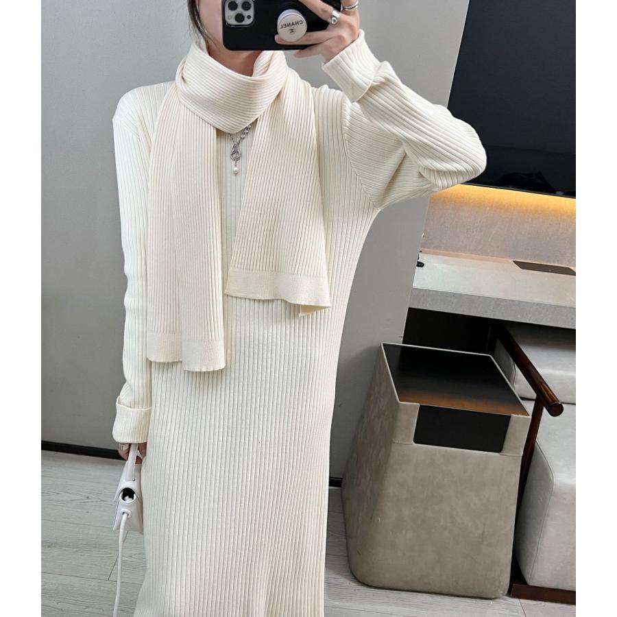 レディース ニットワンピース 大人 ロング丈 ニット ワンピース 秋 冬 長袖 体型カバー 小顔ニット ゆったり 可愛い かわいい おしゃれ 綺麗 - 画像 (4)