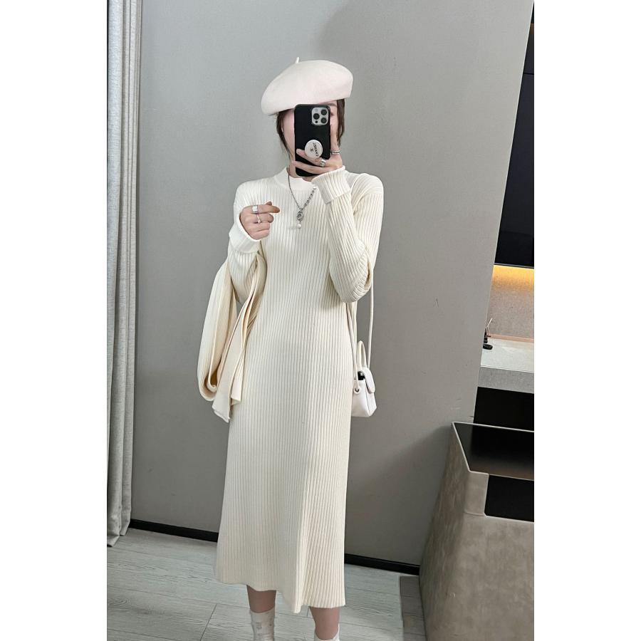 レディース ニットワンピース 大人 ロング丈 ニット ワンピース 秋 冬 長袖 体型カバー 小顔ニット ゆったり 可愛い かわいい おしゃれ 綺麗 - 画像 (5)