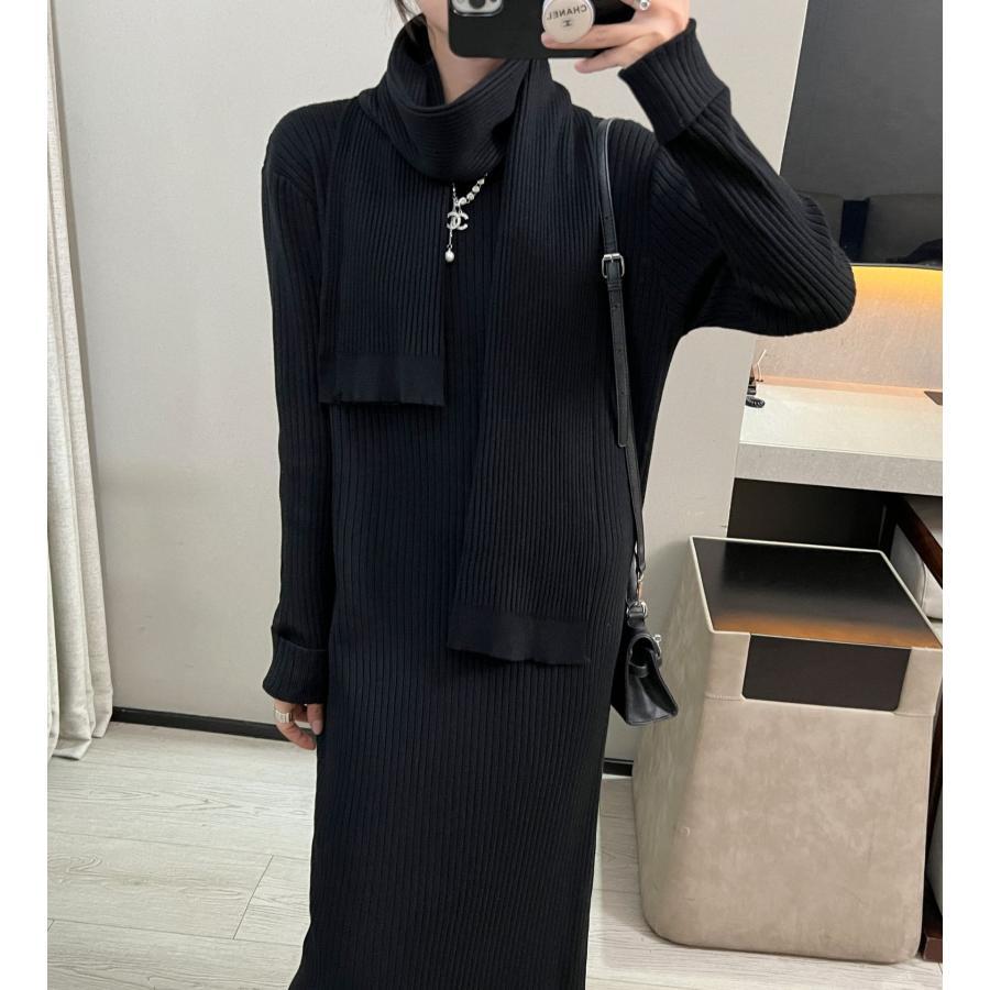 レディース ニットワンピース 大人 ロング丈 ニット ワンピース 秋 冬 長袖 体型カバー 小顔ニット ゆったり 可愛い かわいい おしゃれ 綺麗 - 画像 (6)