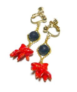 イヤリング サファイア 金魚 ゴールド トーン