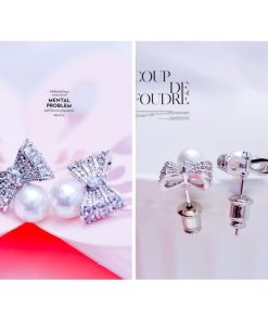 SWAROVSKI ピアス 天然本貝パール リボン スワロフスキー 誕生日 記念日 クリスマス 母の日 卒業式 入学式 金属アレルギー対応