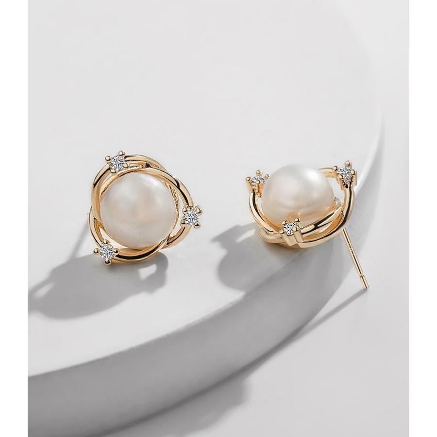 ピアス レディース シルバー925 スワロフスキー 淡水パール 可愛い 両耳 誕生日 記念日 クリスマス 母の日 テレワーク ランチ会 金属アレルギー対応 - 画像 (6)